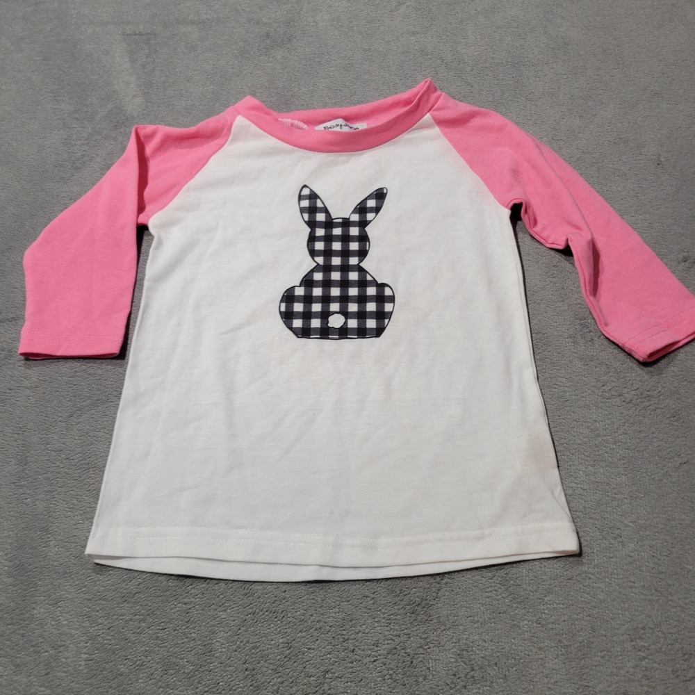 Prissy Jane Raglan Top Girls 2-3T Pink White Gingham Bunny Easter Boutique Shirt